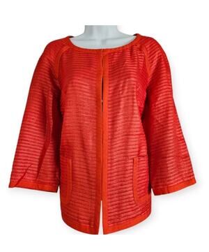 $395 Anne Klein 100% Silk Bolero Jacket Size 6P Petite Red Christmas Valentines